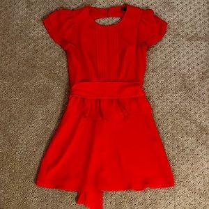 BCBG MaxAzria red backless dress with ruffle details